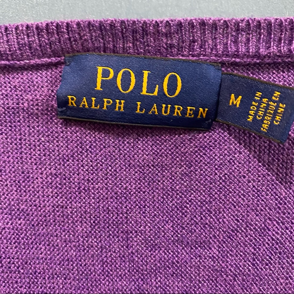 Polo by Ralph Lauren Vneck Cotton Sweatshirt Long Sleeve Pullover Purple Size M - Picture 5 of 6
